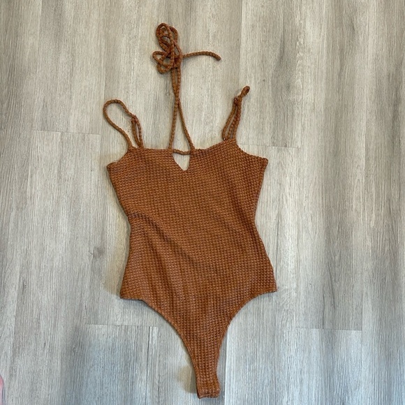 Lulus Brooklyn Girl Brown Knit Halter Bodysuit Size Small - Picture 1 of 8